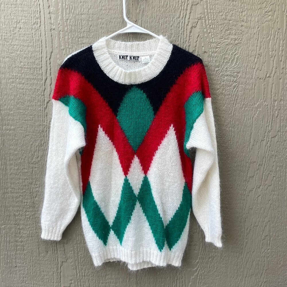 Vintage 90's Sweater Women's‎ Size M Mohair Blend Colorblock Retro by Knit Knit